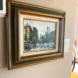 Vintage Paris Street Scene Oil Painting Framed Signed D Richard Mid Century